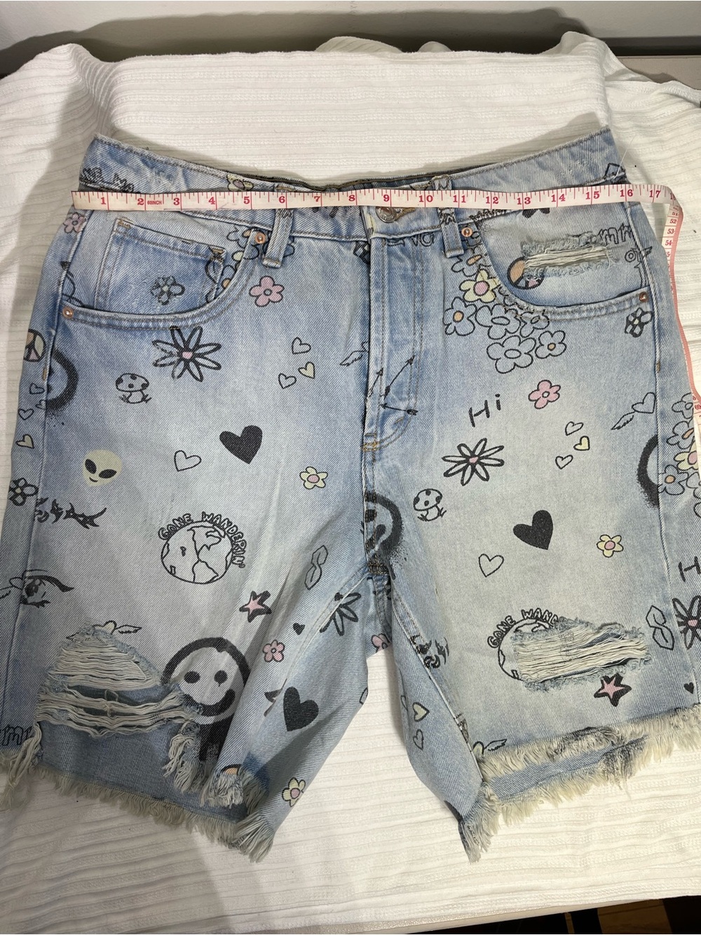 Wild Fable Light Wash Printed Denim Shorts - Multi Motif -sz10